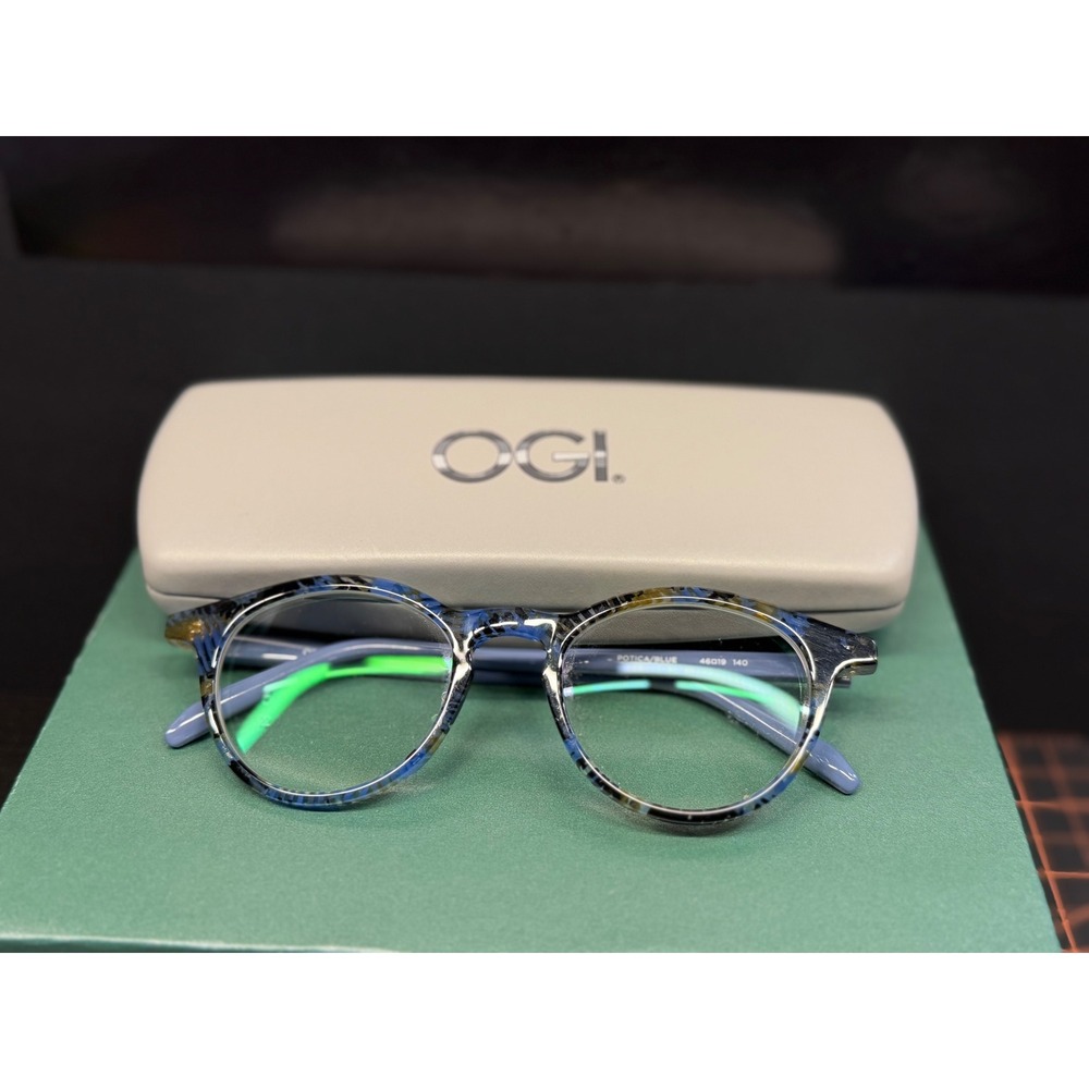 OGI Potica Blue Round Eyeglasses Handmade in Japan Tortoise Frames 46-19-140